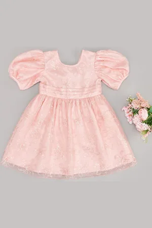 Pantaloons Girls Sequined Embellished Puff Sleeve Fit & Flare Dress