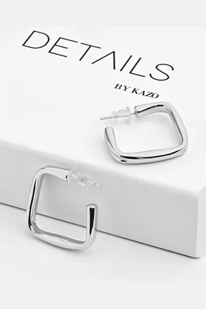 Kazo Silver Plated Square Shaped Hoop Earrings