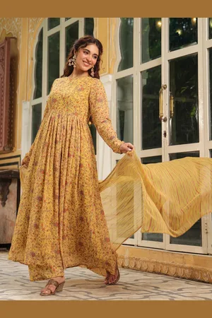 Janasya Women Floral Printed Pleated Gotta Patti Kurta with Palazzos & With Dupatta