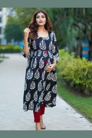 Aujjessa Ethnic Motifs Printed Pure Cotton Maternity Anarkali Kurta