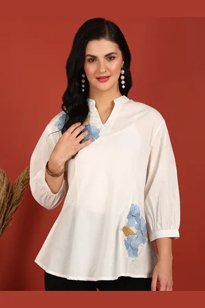 FUBAR Women Floral Printed Mandarin Collar Pure Cotton Top