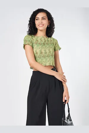 PEOPLE Women Floral Print Short Sleeves Crop Top
