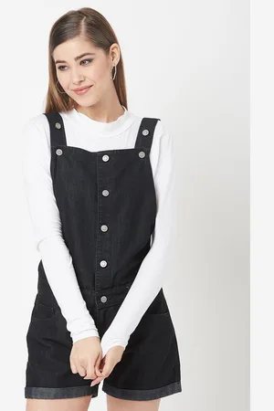BAESD Women Non-Stretchable Solid Mid Rise Regular Length Denim Dungarees
