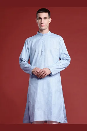 MANQ Men Striped Pure Cotton Kurta with Pyjamas