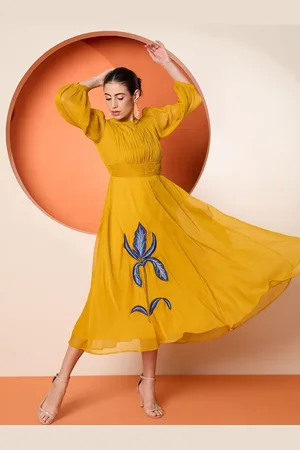 Antheaa Embroidered Self Design Fit & Flare Maxi Dress