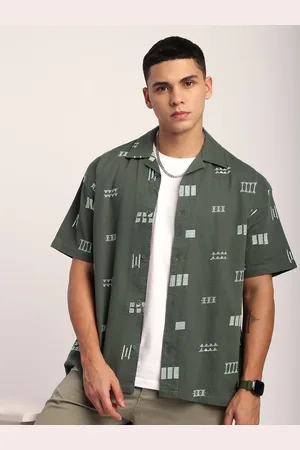 Beyoung Men Cuban Collar Conversational Printed Cotton Casual Shirt