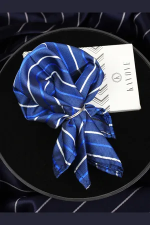 KOVOVE Men Blue & White Striped Pocket Square