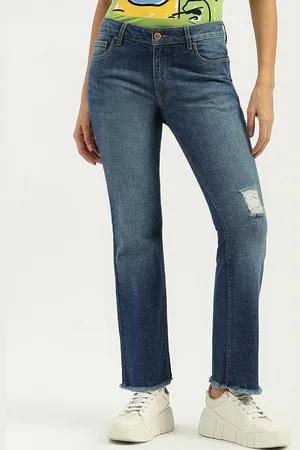 Benetton Women High-Rise Low Distress Light Fade Jeans