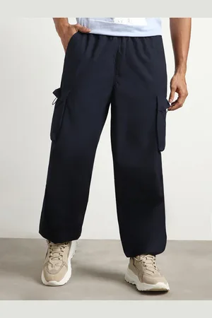 NOBERO Men Oversized Loose Fit Pure Cotton Cargo Parachute Pants