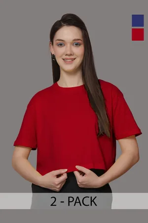 Friskers Women Pack Of 2 Solid Round Neck Oversized T-shirts