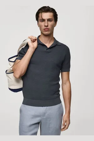 MANGO Braided Knit Polo Collar T-shirt