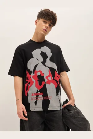 The Bear House Abstract Printed Round Neck Cotton Oversized T-shirt