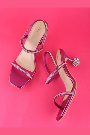 LAVIE Women Fushia Colour Open Toe Stone Embellished Heels