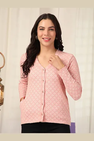 Cayman Women Self Design Cable Knit V-Neck Woollen Cardigan Sweater