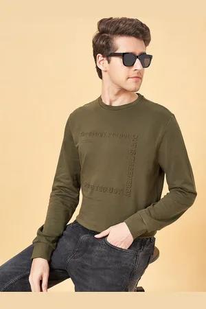 PEOPLE Men Typography Printed Round Neck Fleece Pullover Sweatshirt