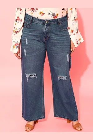 CURVY STREET Women Comfort Flared High-Rise Low Distress Jeans
