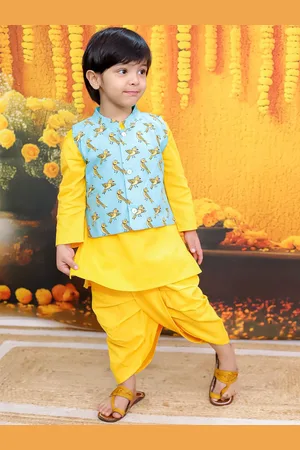 BownBee Boys Straight Pure Cotton Kurta with Dhoti Pants & Jacket