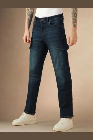 Dennis Lingo Men Relaxed Fit Mid-Rise Light Fade Clean Look Stretchable Cargo Jeans