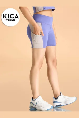 KICA Girls Colourblocked Skinny Fit High-Rise Training or Gym Sports Shorts