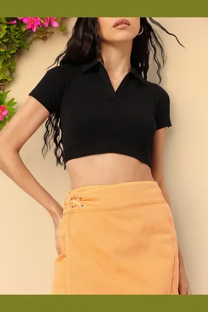 DressBerry Urban Aesthetic Polo Neck Boxy Crop Top
