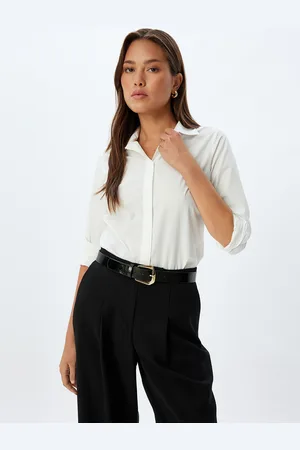 Koton Women Spread Collar Solid Cotton Casual Shirt