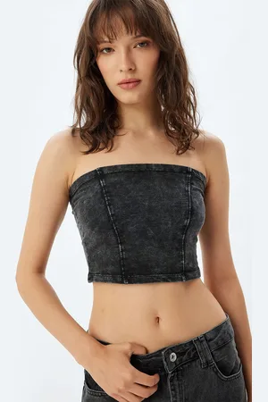 Koton Women Solid Strapless Cotton Top