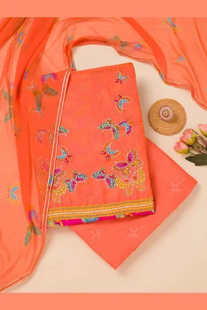 Koskii Floral Printed Beads and Stones Unstitched Dress Material