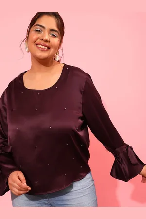 CURVY STREET Women Solid Embellished Plus Size Top