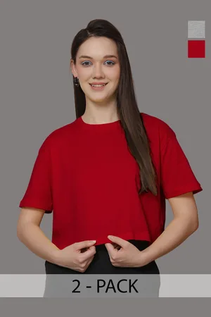 Friskers Women Pack Of 2 Solid Round Neck Oversized T-shirts