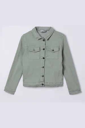 Lifestyle Girls Spread Collar Solid Cotton Casual Denim Jacket