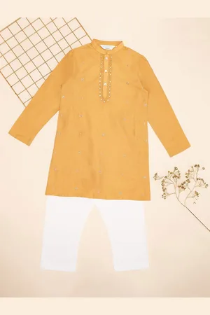 Pantaloons Boys Floral Embroidered Mandarin Collar Straight Kurta & Pyjamas