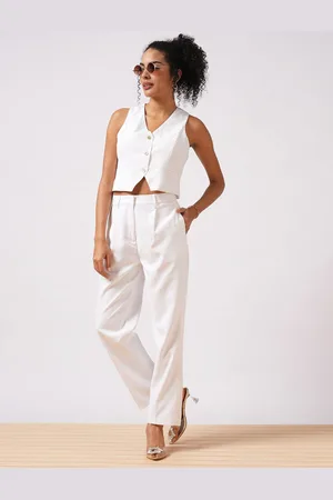 Globus White V-Neck Sleeveless Waistcoat With Pleated Trousers