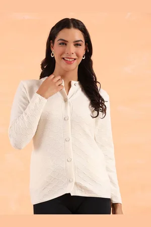 Cayman Women Self Design Cable Knit Henley Neck Woollen Cardigan Sweater