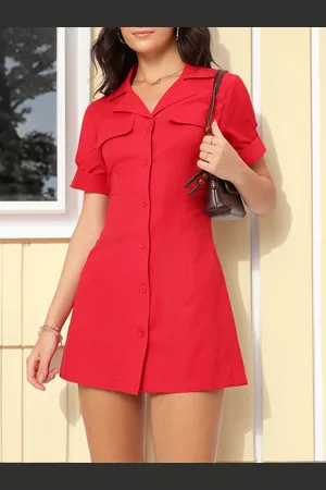DressBerry Chic and Cherry Pocket Detail Shirt-Style Mini Dress