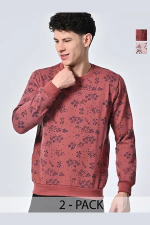 BAESD Men Floral Printed Round Neck Fleece Pullover Ribbed Sweatshirt