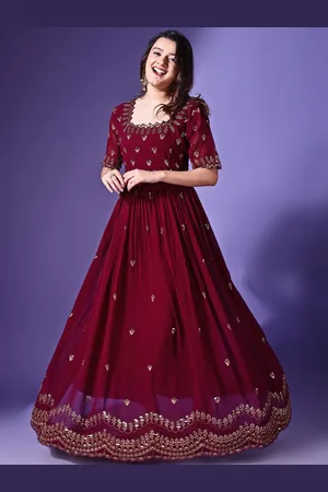 Ethnic Yard Women Geometric Embroidered Georgette Kurta