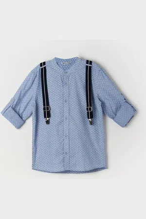 Lifestyle Boys Band Collar Micro Ditsy Printed Cotton Casual Shirt