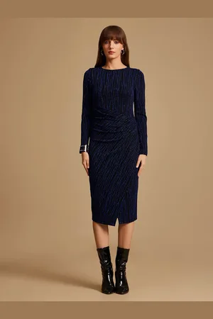 Kazo Satin Women Bodycon Solid Textured Midi Dress