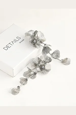 Kazo Silver-Plated Contemporary Stone Studded Antique Drop Earrings