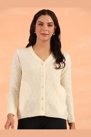 Cayman Women Self Design Cable Knit Woollen Cardigan Sweater
