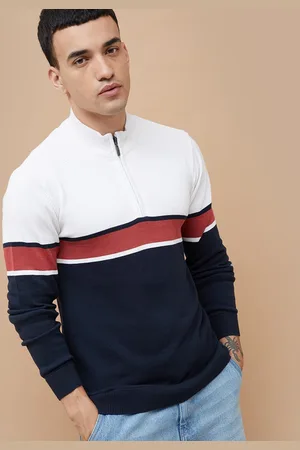 Lifestyle Men Colourblocked Mock Collar Pullover Ribbed Sweatshirt