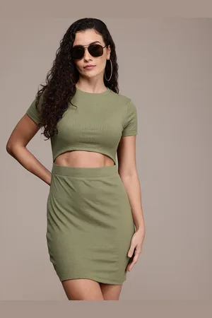 Roadster The Life Co. Ribbed Cut-Out Bodycon Mini Dress