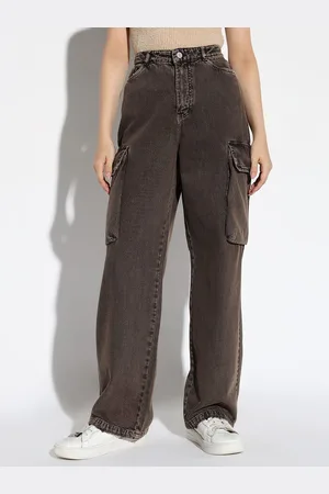 SHOWOFF Women Brown Comfort Wide Leg Light Fade Cargo Jeans