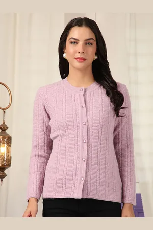 Cayman Women Self Design Cable Knit Henley Neck Woollen Cardigan Sweater
