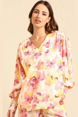 De Moza Women Floral Printed V-Neck Top