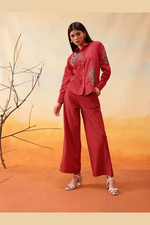 indo street Embroidered Cotton Shirt with Trousers Co-Ords