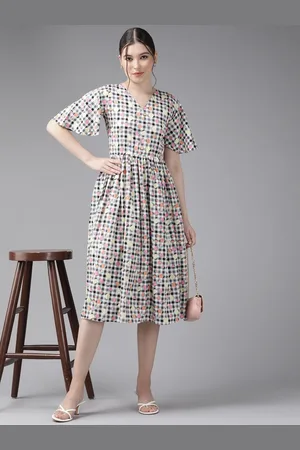 BAESD Women Checked A-Line Midi Dress