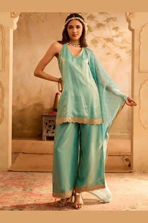 Bani Women Gotta Patti Pure Silk Straight Kurti with Palazzos & Dupatta