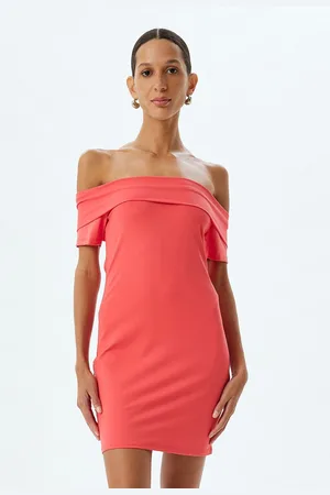 Koton Women Solid Off Shoulder Party Wear Mini Sheath Dress