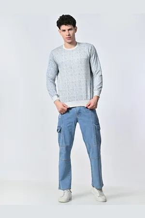BAESD Men Abstract Printed Round Neck Fleece Pullover Ribbed Sweatshirt